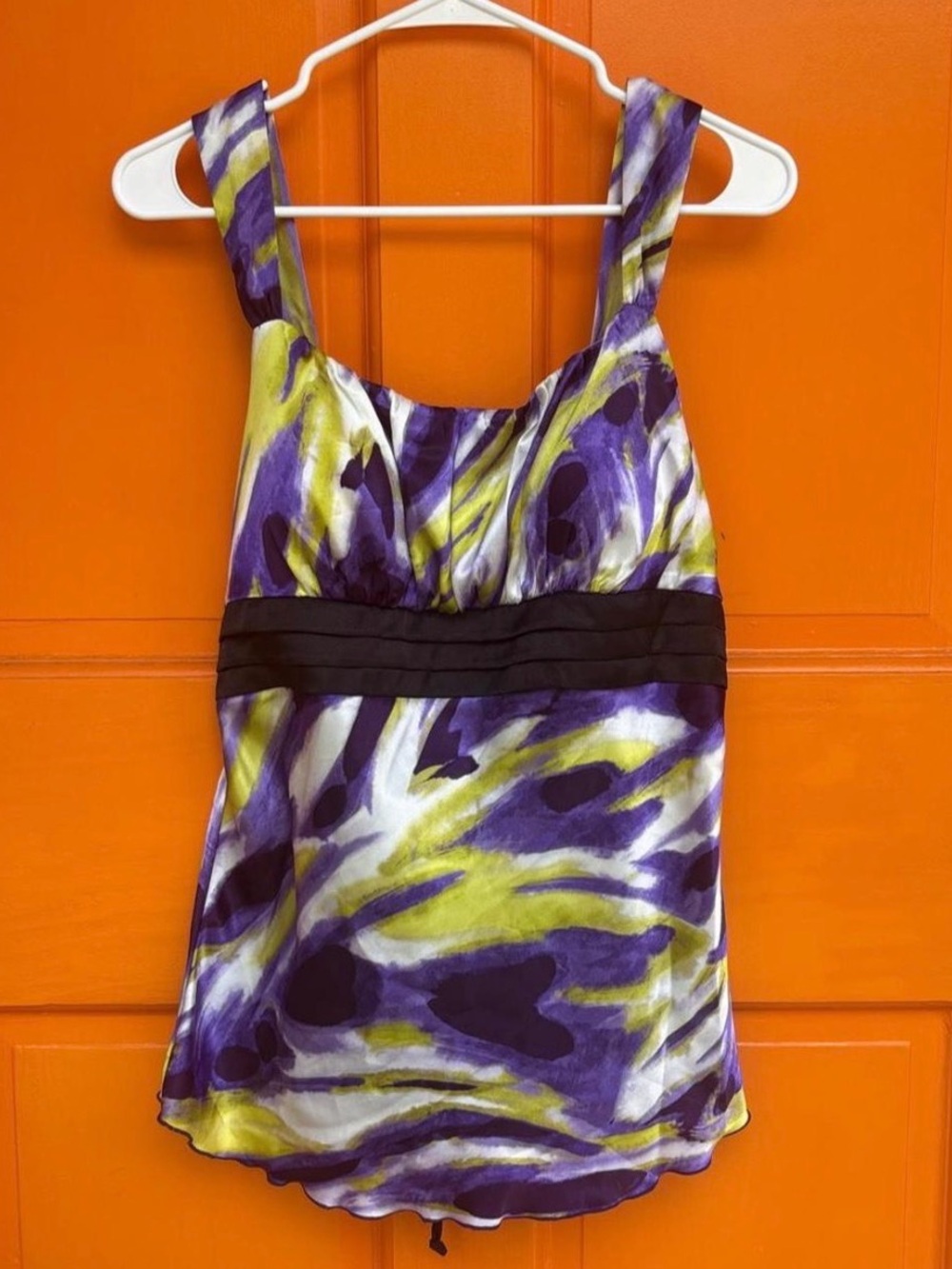 Iz Byer Purple and Lime Printed Sleeveless Camisole